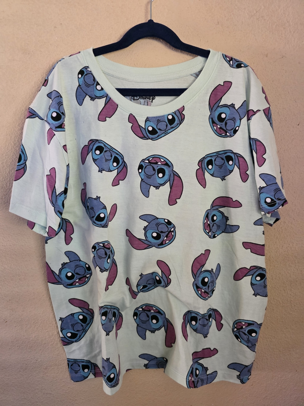 Disney Stitch Allover Print Tee in Light Blue and Magenta